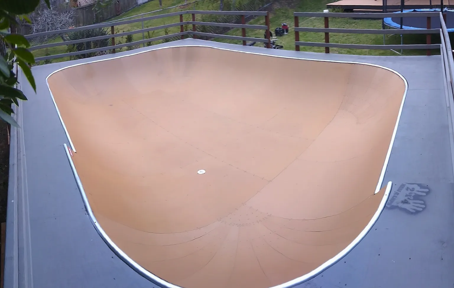 Head level view of backyard bowl showing steps